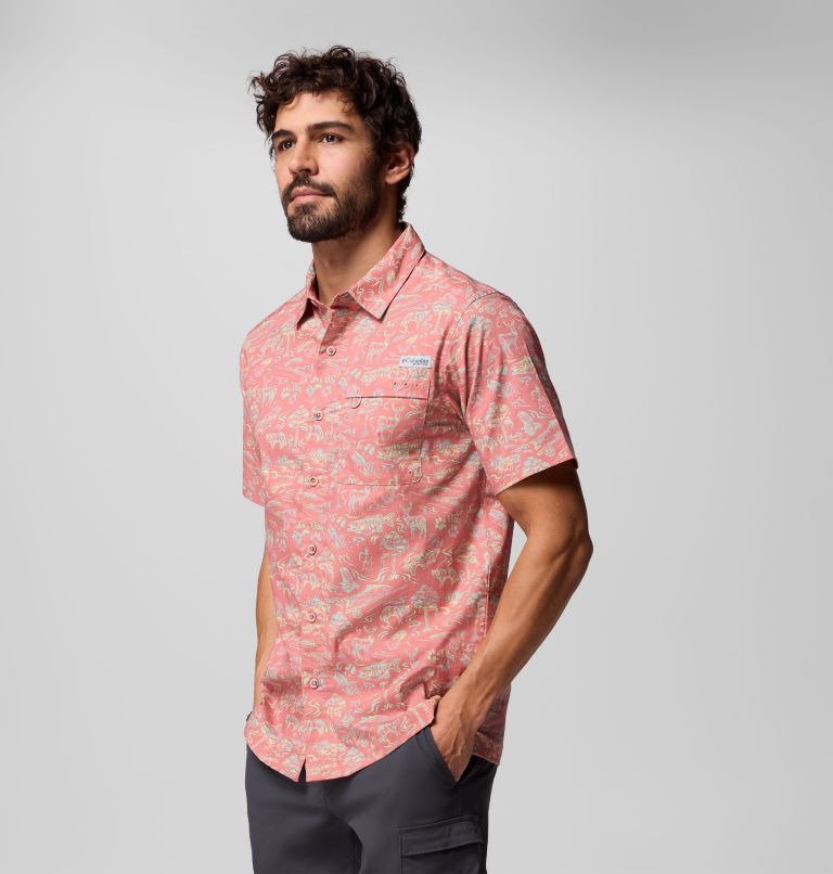 Men's PFG Wild Cast Camp Shirt, Color: Rosewood Guadalupe Convo, image 4
