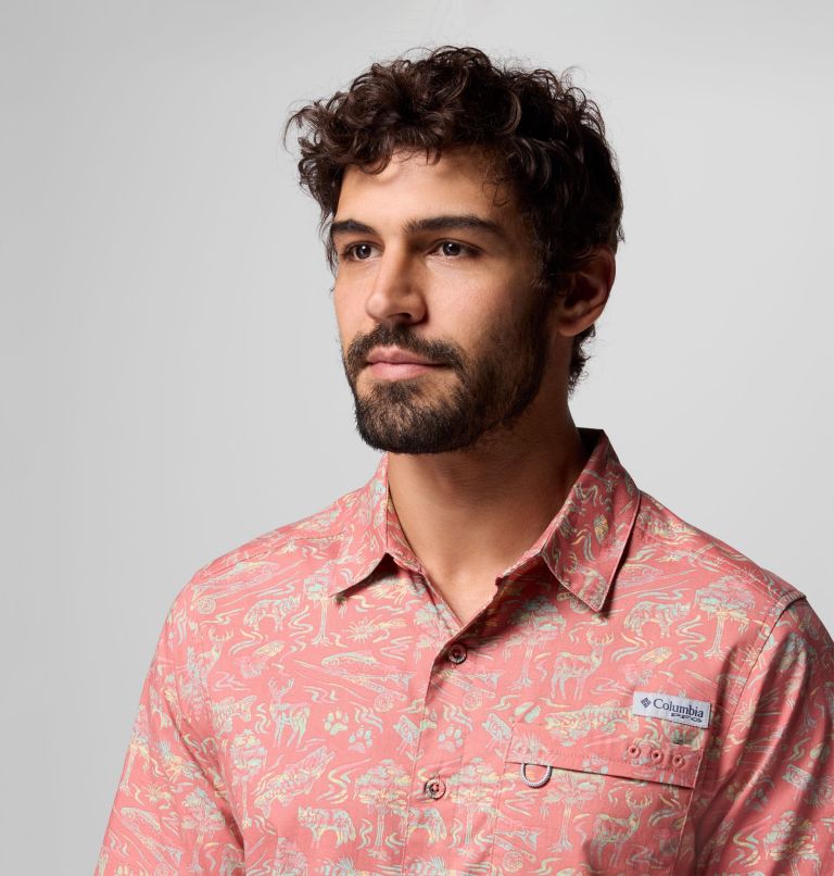 Men's PFG Wild Cast Camp Shirt, Color: Rosewood Guadalupe Convo, image 5