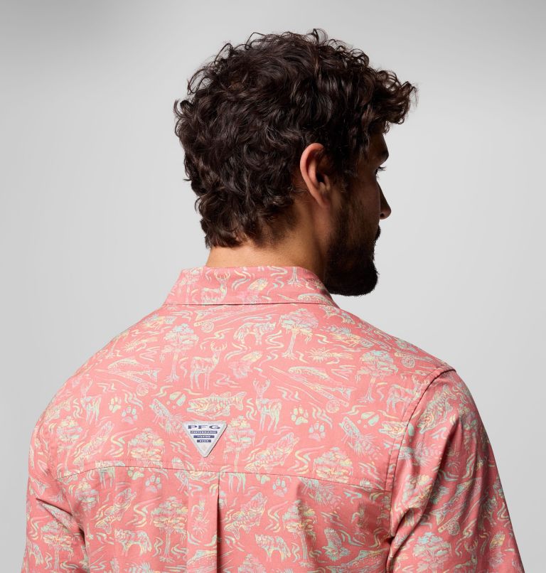 Men's PFG Wild Cast Camp Shirt, Color: Rosewood Guadalupe Convo, image 6