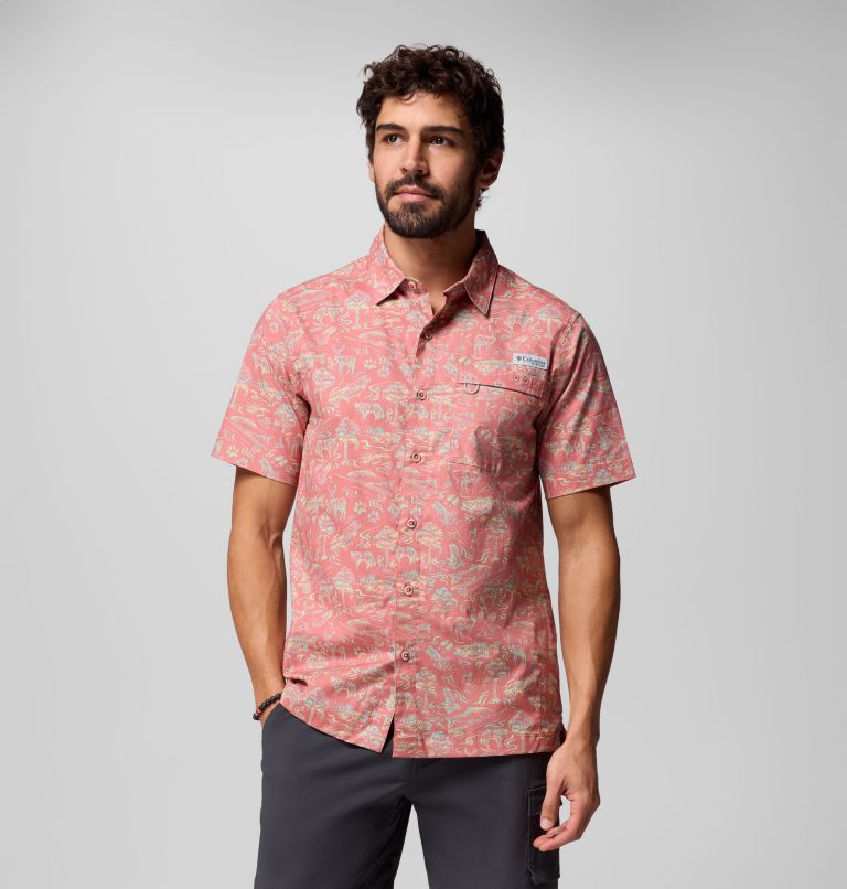 Men's PFG Wild Cast Camp Shirt, Color: Rosewood Guadalupe Convo, image 1