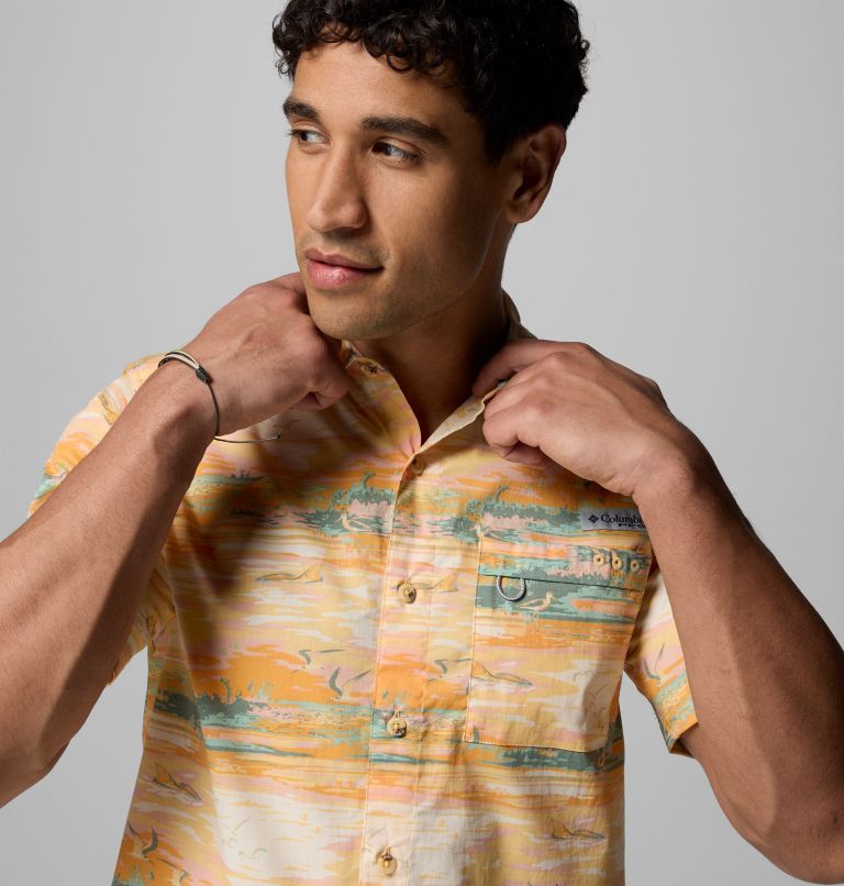 Men's PFG Wild Cast Camp Shirt, Color: Cocoa Butter Padre Days, image 6