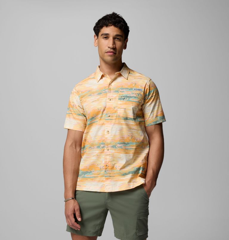 Men's PFG Wild Cast Camp Shirt, Color: Cocoa Butter Padre Days, image 1