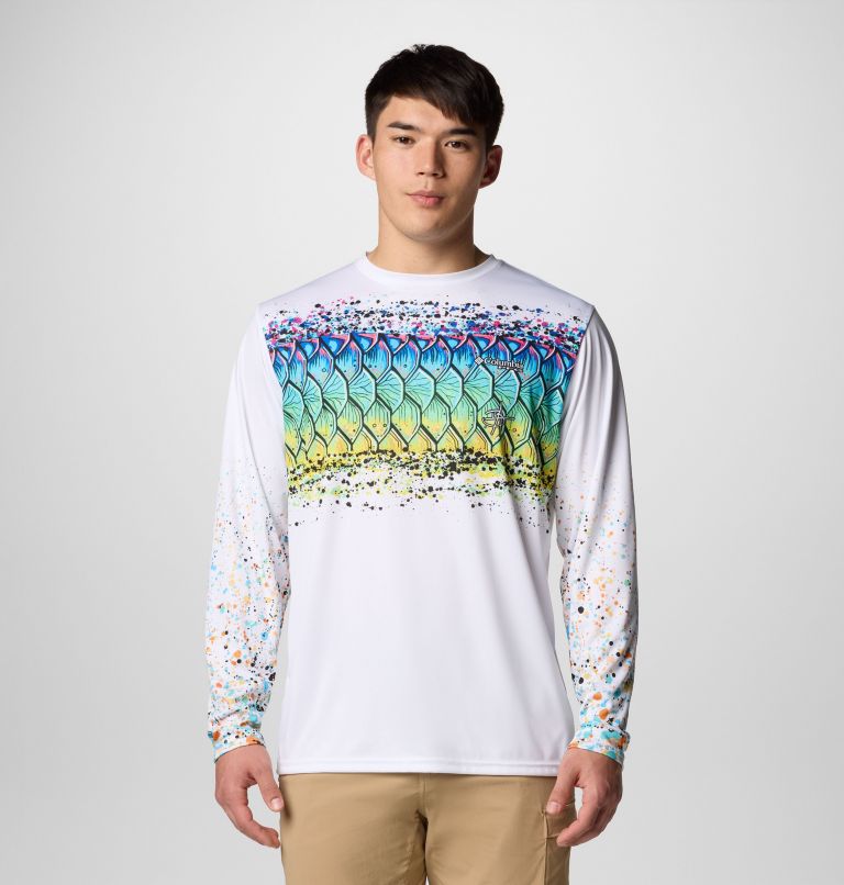 Men's Terminal Tackle PFG x Bentley Long Sleeve Shirt, Color: White, PFG Bentley Tarpon Scales, image 1