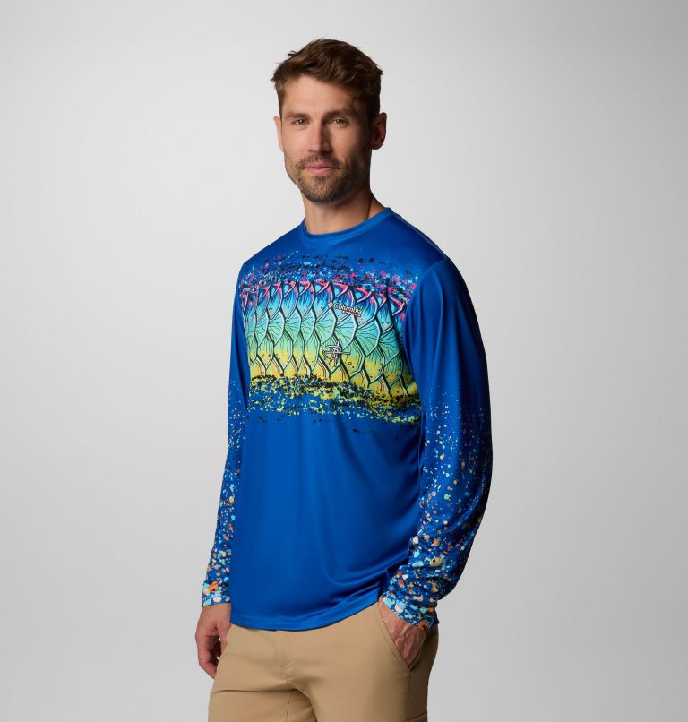 Men's Terminal Tackle PFG x Bentley Long Sleeve Shirt, Color: Vivid Blue, PFG Bentley Tarpon Scales, image 4