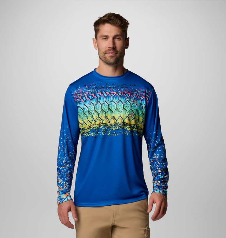 Men's Terminal Tackle PFG x Bentley Long Sleeve Shirt, Color: Vivid Blue, PFG Bentley Tarpon Scales, image 1