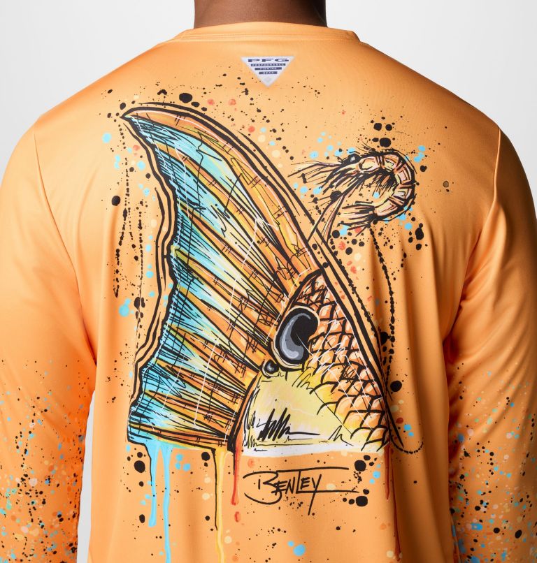 Men's Terminal Tackle PFG x Bentley Long Sleeve Shirt, Color: Summer Orange, PFG Bentley Red Tail, image 7