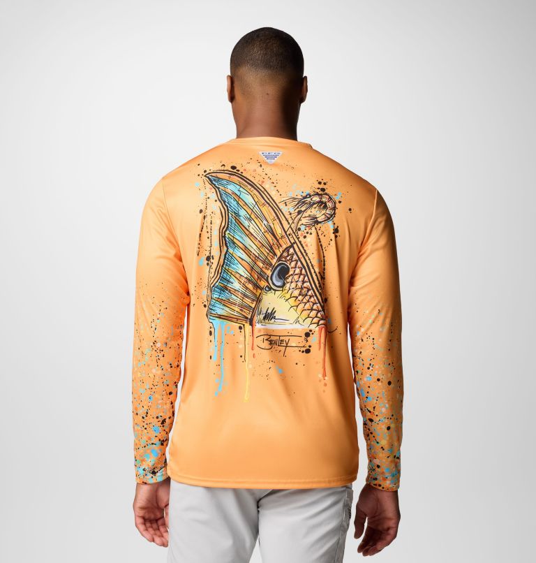 Men's Terminal Tackle PFG x Bentley Long Sleeve Shirt, Color: Summer Orange, PFG Bentley Red Tail, image 3