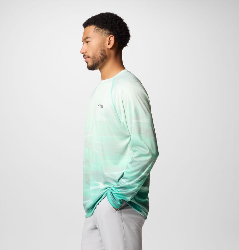 Men's Super Terminal Tackle PFG Fade Long Sleeve T-Shirt, Color: Glaze Green, Obsidian FOTW Permit, image 3