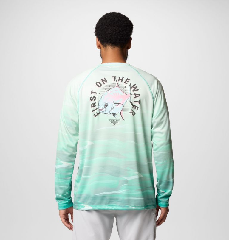Men's Super Terminal Tackle PFG Fade Long Sleeve T-Shirt, Color: Glaze Green, Obsidian FOTW Permit, image 2