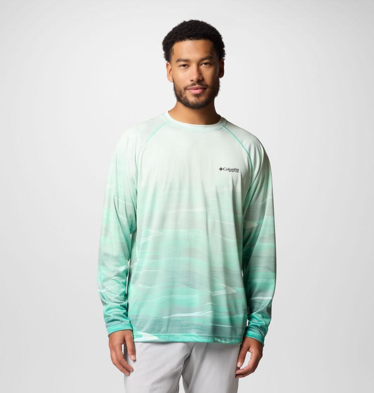 Men's Super Terminal Tackle PFG Fade Long Sleeve T-Shirt, Color: Glaze Green, Obsidian FOTW Permit, image 1