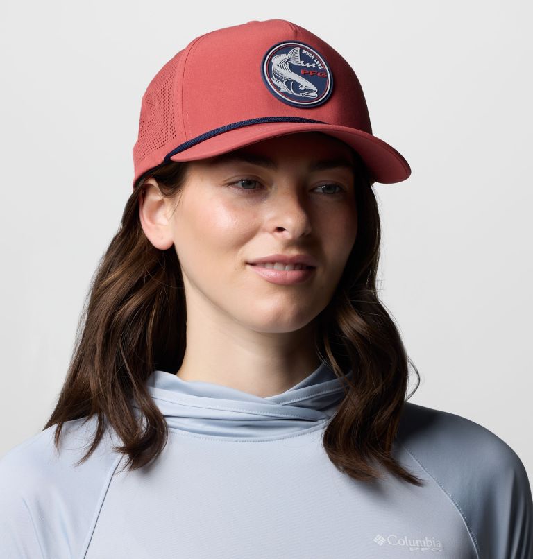 Tidal Pursuit 3D Stretch Snap Back Ball Cap, Color: Dusty Crimson, Fish Circle Red Fish, image 5