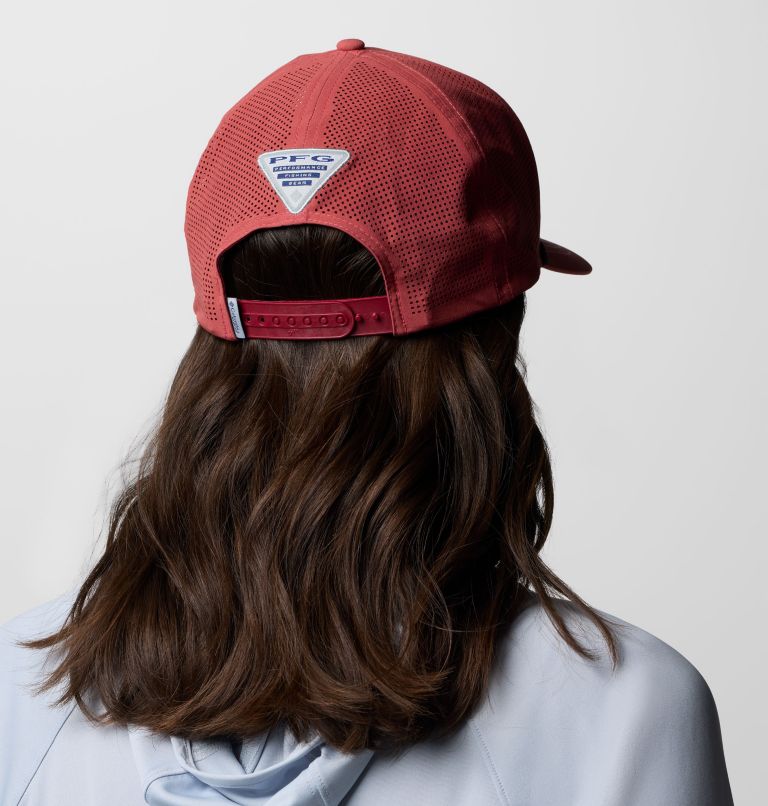 Tidal Pursuit 3D Stretch Snap Back Ball Cap, Color: Dusty Crimson, Fish Circle Red Fish, image 6