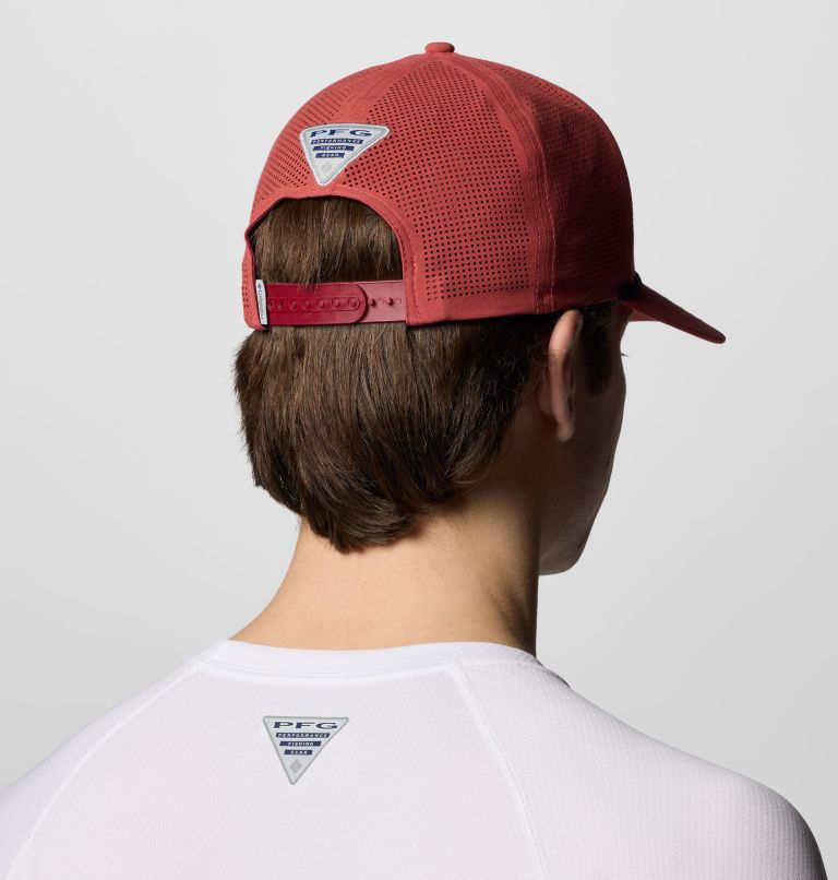 Tidal Pursuit 3D Stretch Snap Back Ball Cap, Color: Dusty Crimson, Fish Circle Red Fish, image 4