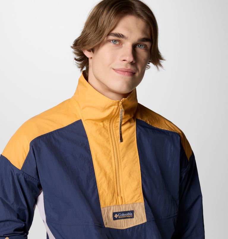 Men's Riptide II Retro Windbreaker Anorak, Color: Nocturnal, Summer Orange, image 5