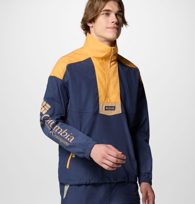 Men's Riptide II Retro Windbreaker Anorak, Color: Nocturnal, Summer Orange, image 7