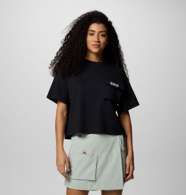 Women's Cove Beach Cropped Pocket T-Shirt, Color: Black, image 1