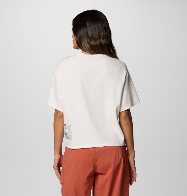 Women's Cove Beach Cropped Pocket T-Shirt, Color: Sea Salt, Cool Green, image 2