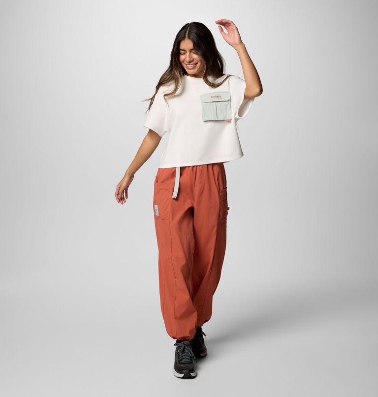 Women's Cove Beach Cropped Pocket T-Shirt, Color: Sea Salt, Cool Green, image 6