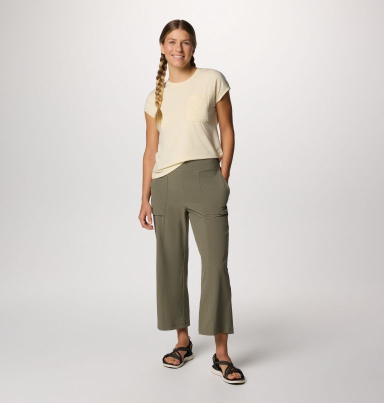 Women's Boundless Beauty Wide Capris II, Color: Stone Green, image 6