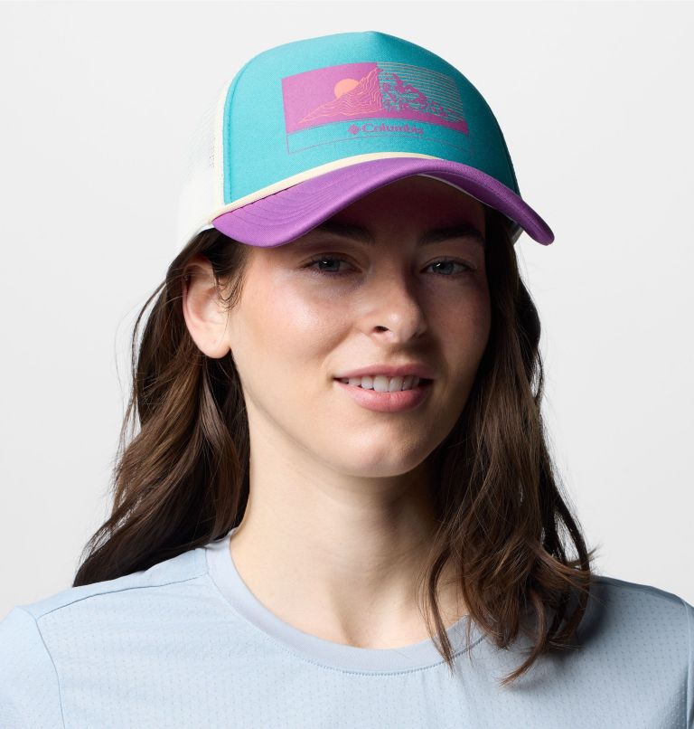 Women's Misty Ridge Women's Foam Trucker Hat, Color: Teal, Razzle, Chalk, Linear View, image 2