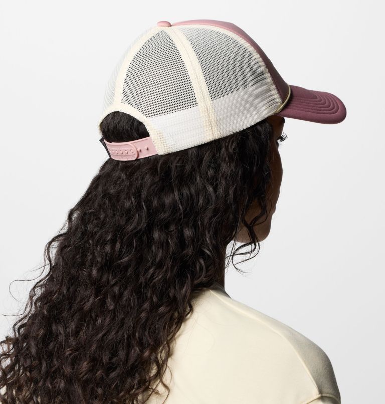 Women's Misty Ridge Women's Foam Trucker Hat, Color: Eraser Pink, Fig, Chalk, Elevated Script, image 3