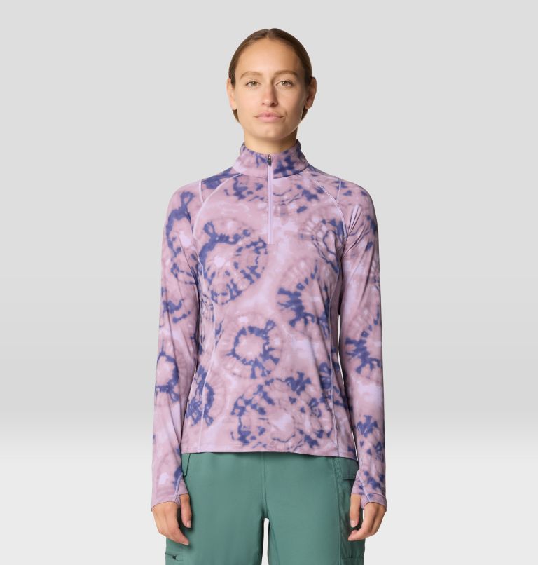 Women's Crater Lake 1/2 Zip, Color: Wisteria Spore Dye Print, image 1
