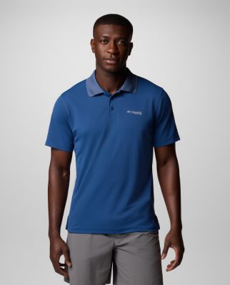 Man wearing a blue polo shirt.