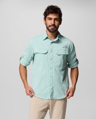 Man wearing a short-sleeve button-up shirt.