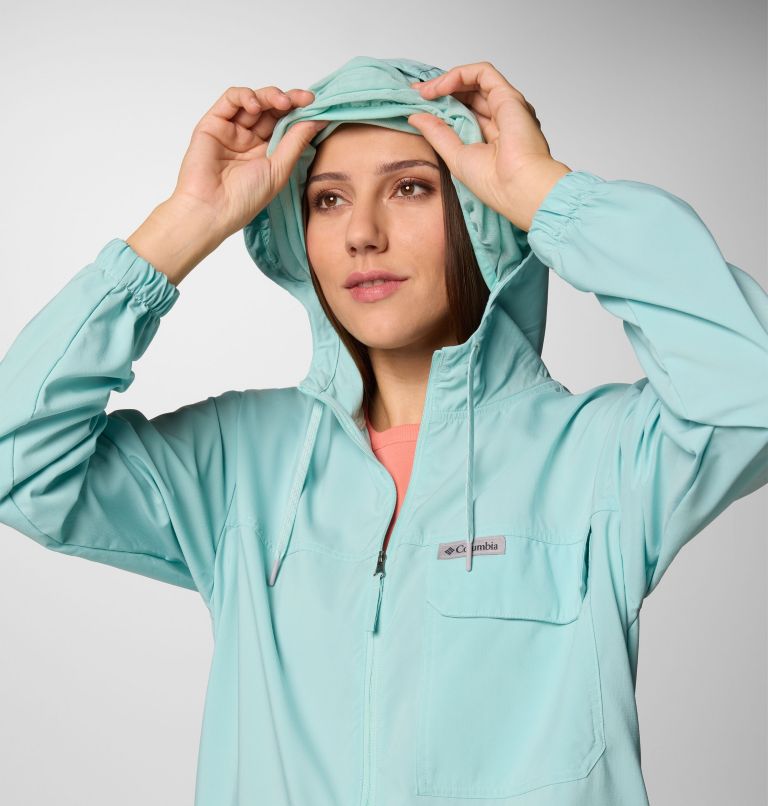 Women's Skien Valley Hooded Long Sleeve Shirt, Color: Spray, image 5