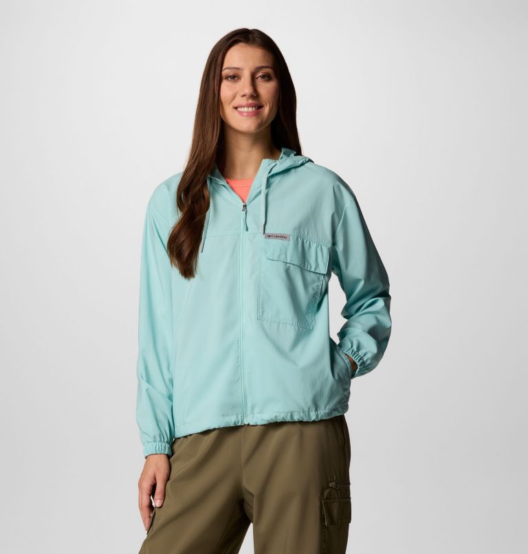 Women's Skien Valley Hooded Long Sleeve Shirt, Color: Spray, image 1