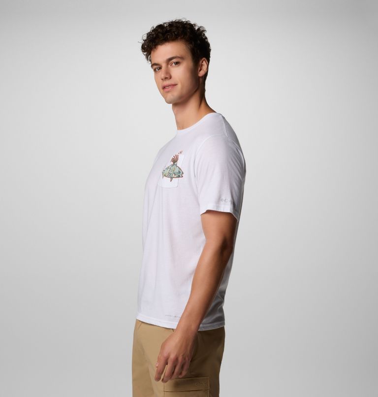 Men's PFG Wild Cast Pocket T-Shirt, Color: White, PFG Pocket Baja Rooster, image 4