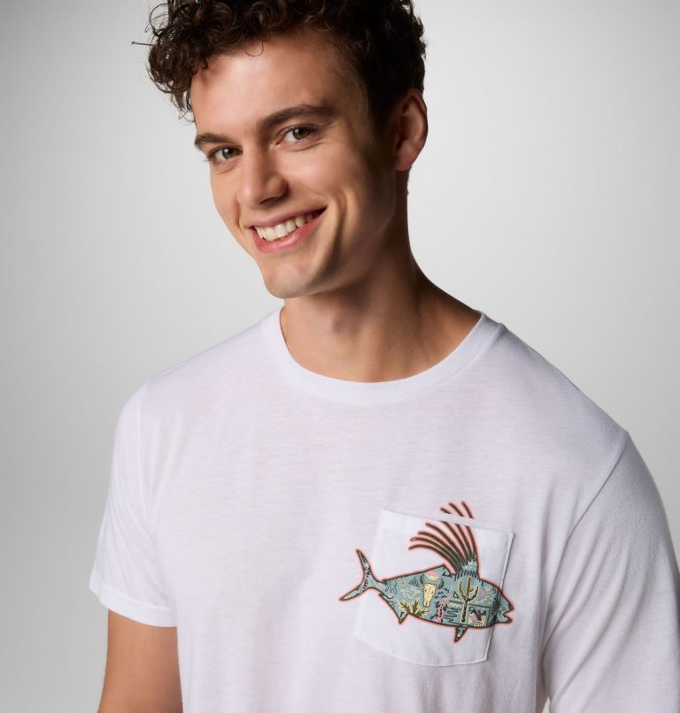 Men's PFG Wild Cast Pocket T-Shirt, Color: White, PFG Pocket Baja Rooster, image 5