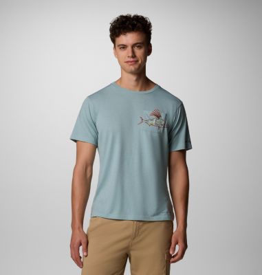 Men's Wild Cast Pocket T-Shirt, Color: Crushed Blue, PFG Pocket Baja Rooster, image 1