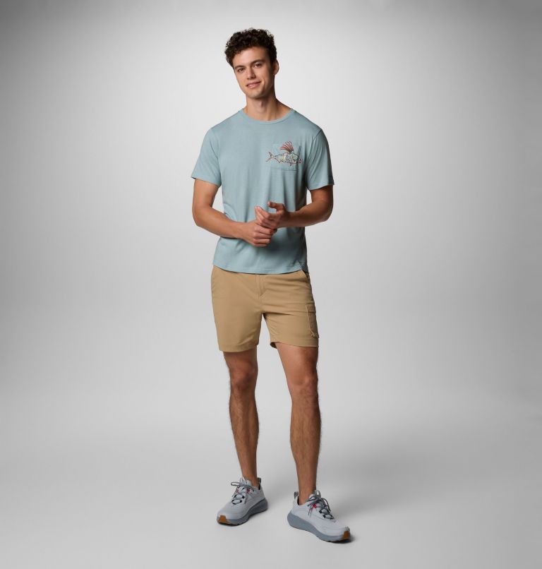 Men's Wild Cast Pocket T-Shirt, Color: Crushed Blue, PFG Pocket Baja Rooster, image 2