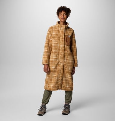 Women's Winter Warmth Long Sherpa Fleece Jacket, Color: Camel Brown Omblur, image 1