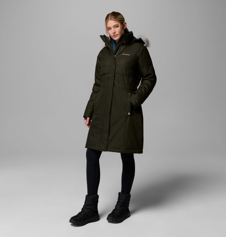 Women's Apres Arson II Winter Long Down Jacket, Color: Greenscape, image 4