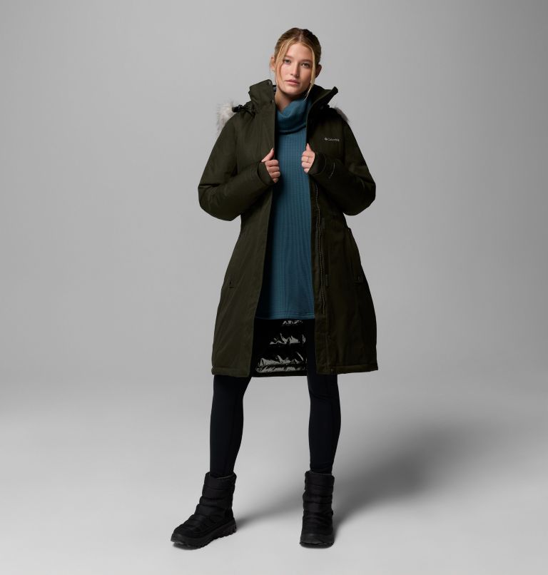 Women's Apres Arson II Winter Long Down Jacket, Color: Greenscape, image 5