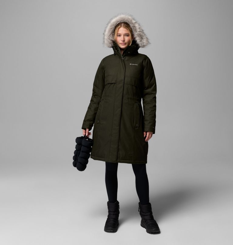 Women's Apres Arson II Winter Long Down Jacket, Color: Greenscape, image 2