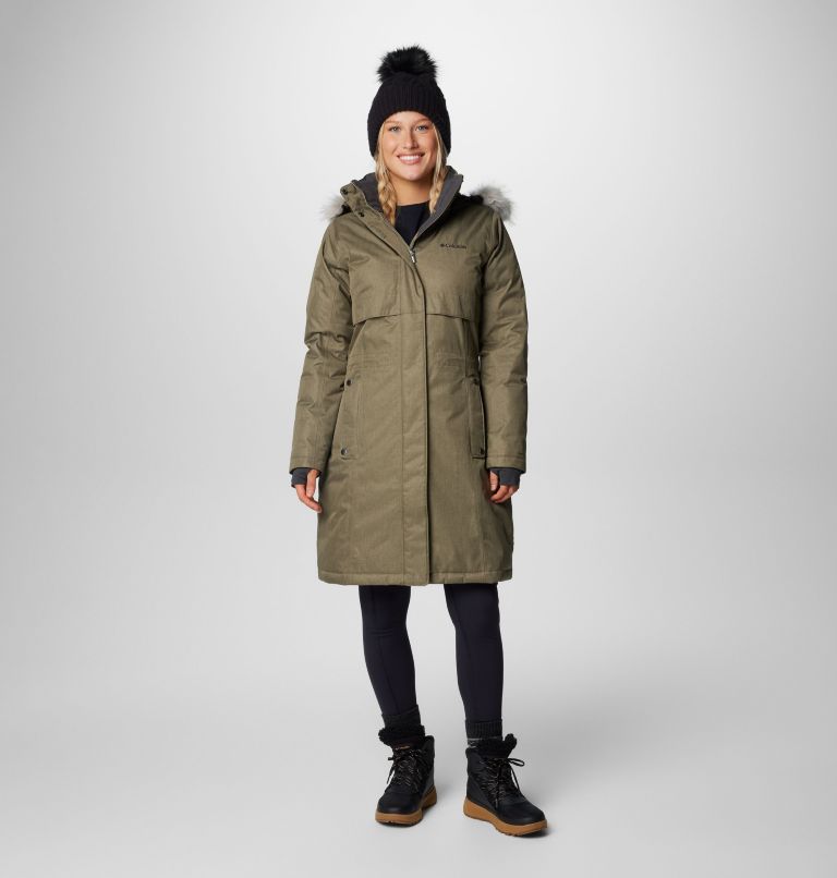Women's Apres Arson II Winter Long Down Jacket, Color: Stone Green, image 3