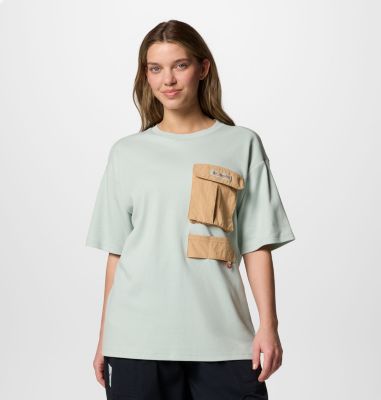 Unisex Cove Beach Pocket T-Shirt, Color: Cool Green, Canoe, image 2