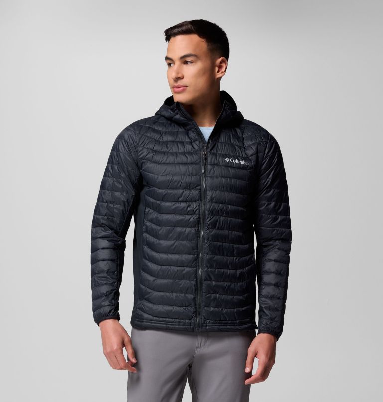 Men's Powder Pass Hybrid Hooded Puffer Jacket, Color: Black, image 6
