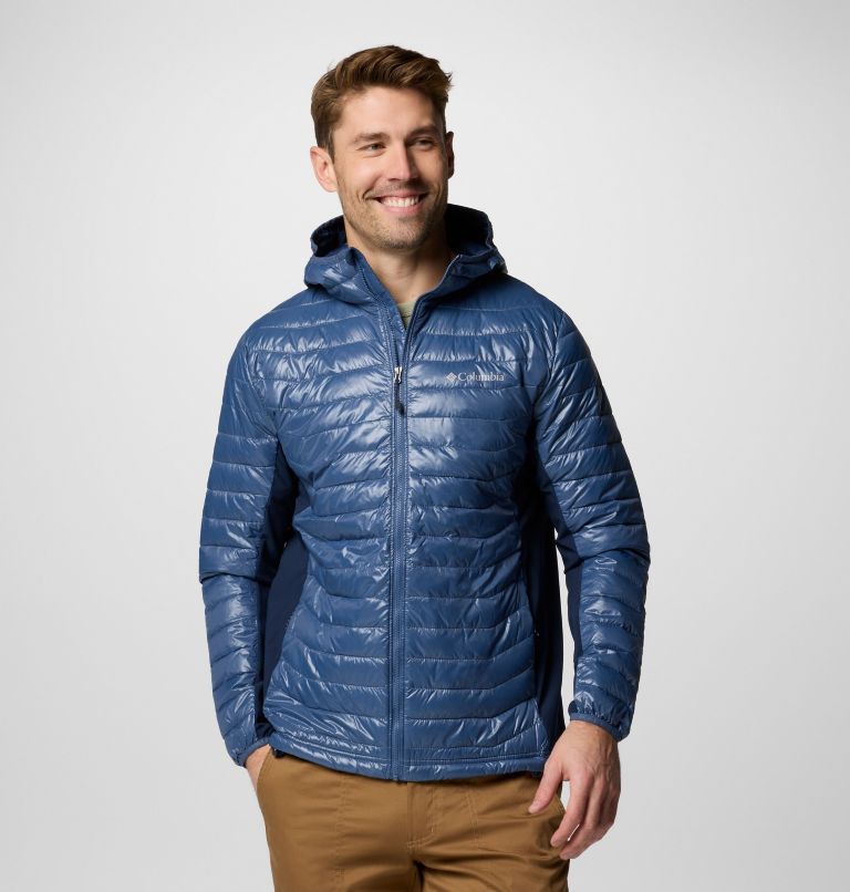 Giacca imbottita ibrida con cappuccio Powder Pass da uomo, Color: Dark Mountain, Collegiate Navy, image 1