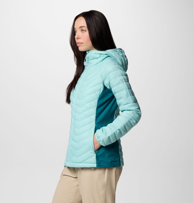 Women's Powder Pass II Hybrid Hooded Jacket, Color: Spray, River Blue, image 3