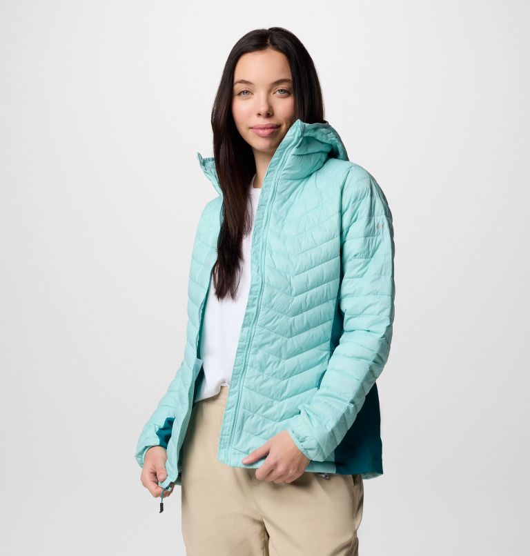 Women's Powder Pass II Hybrid Hooded Jacket, Color: Spray, River Blue, image 5