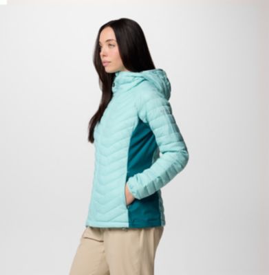Women's Powder Pass II Hybrid Hooded Puffer Jacket, Color: Spray, River Blue, image 15