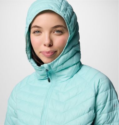 Women's Powder Pass II Hybrid Hooded Puffer Jacket, Color: Spray, River Blue, image 16