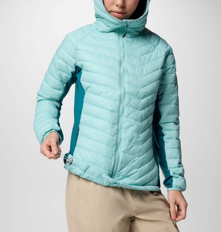 Women's Powder Pass II Hybrid Hooded Puffer Jacket, Color: Spray, River Blue, image 6