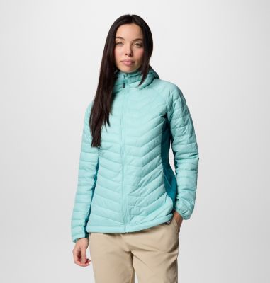 Women's Powder Pass II Hybrid Hooded Puffer Jacket, Color: Spray, River Blue, image 13