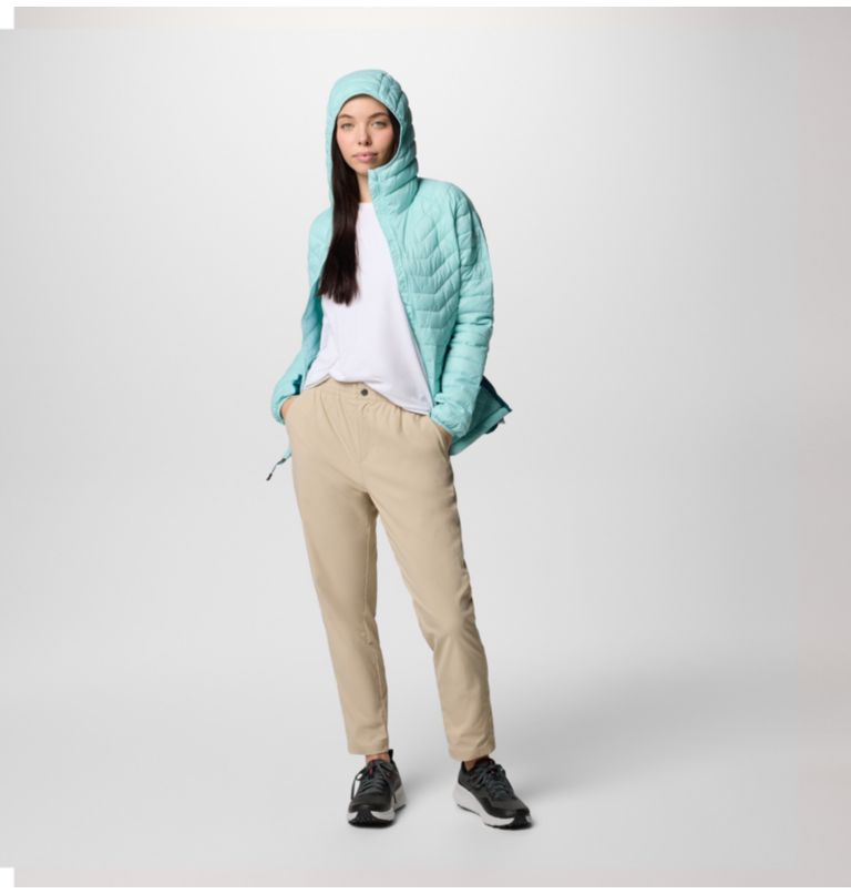 Women's Powder Pass II Hybrid Hooded Puffer Jacket, Color: Spray, River Blue, image 7