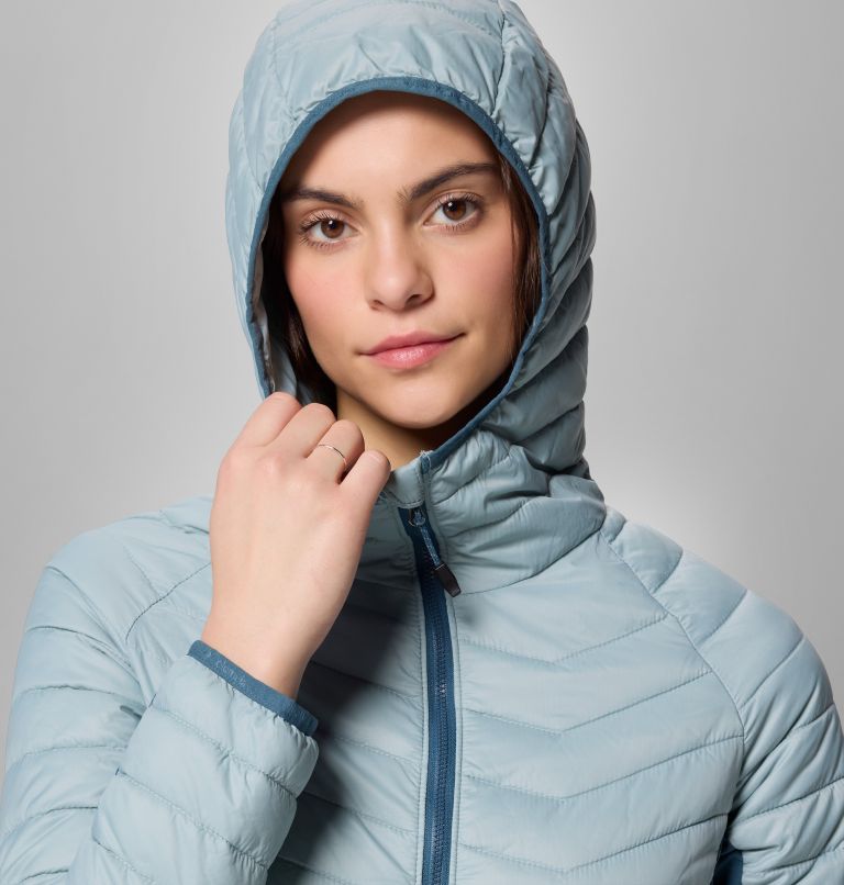 Women's Powder Pass II Hybrid Hooded Puffer Jacket, Color: Crushed Blue, Everblue, image 6
